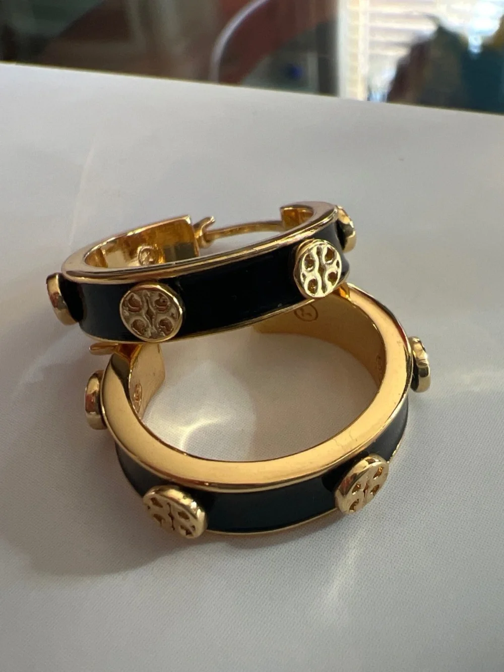 Tory Burch Miller Stud Enamel Hoop Earrings